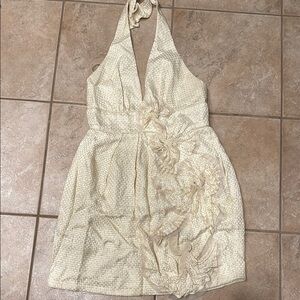 BCBGMaxAzria Cream Halter Wrap Dress